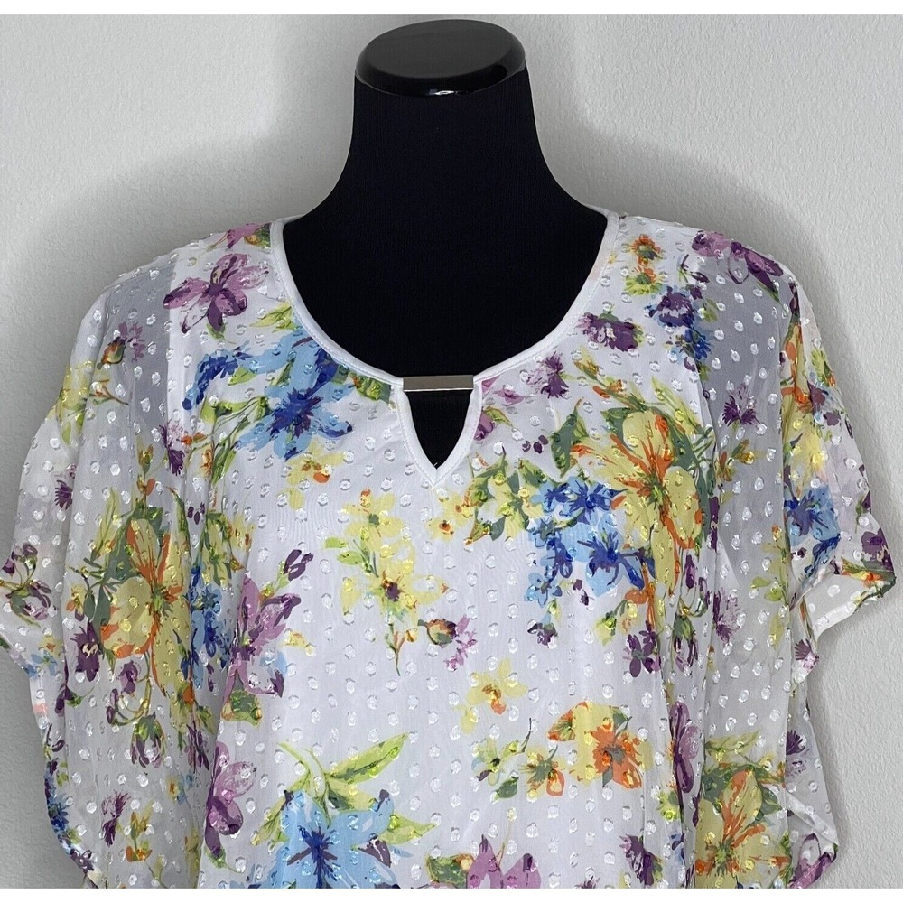NY Collection Floral V Neck Boho Blouse Sz 1X